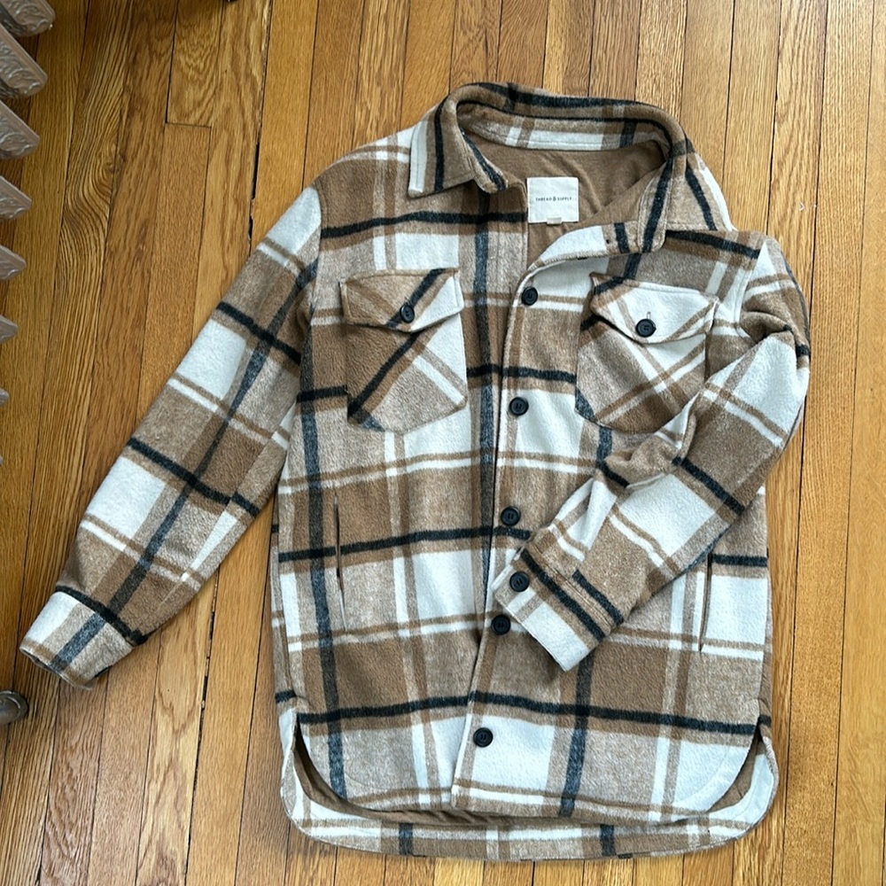 Thread & Supply Brown and Cream Plaid Shacket